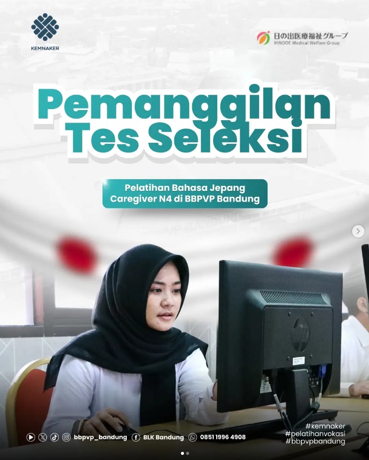 Pemanggilan Tes Seleksi Pelatihan Bahasa Jepang Caregiver N4