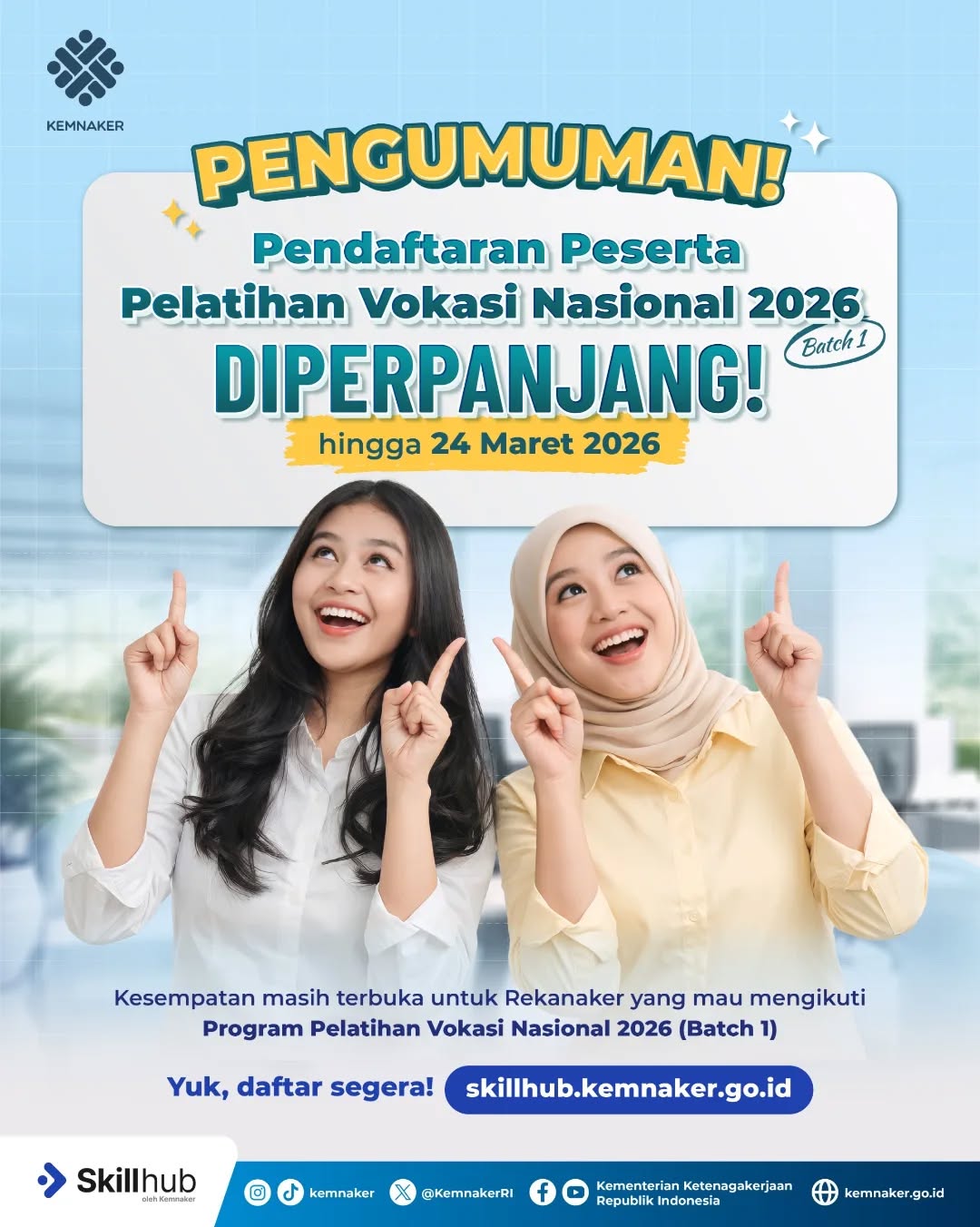 Pengumuman Perpanjangan Pendaftaran Pelatihan Vokasi Nasional 2026 (Batch 1)