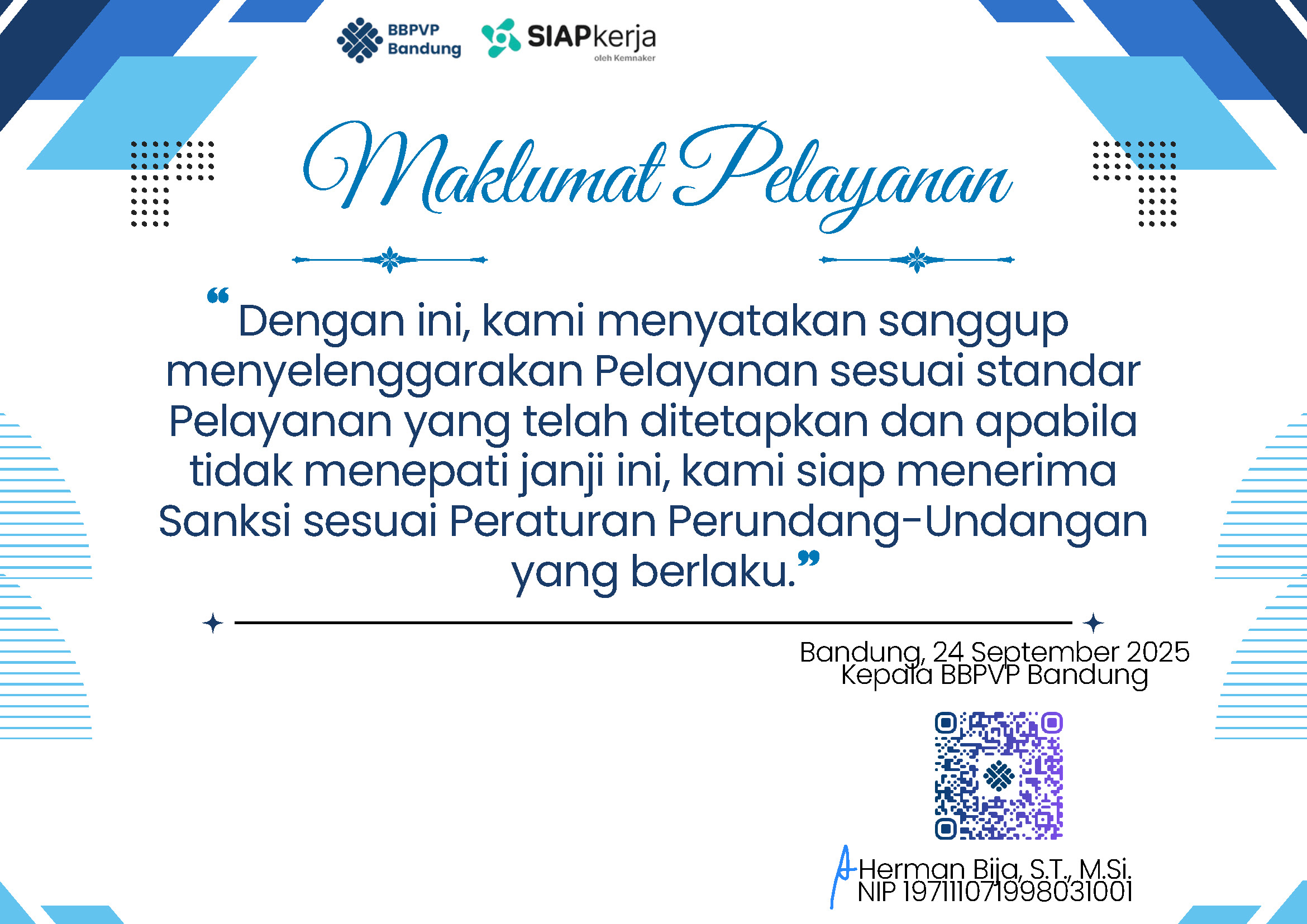 Maklumat Pelayanan BBPVP Bandung