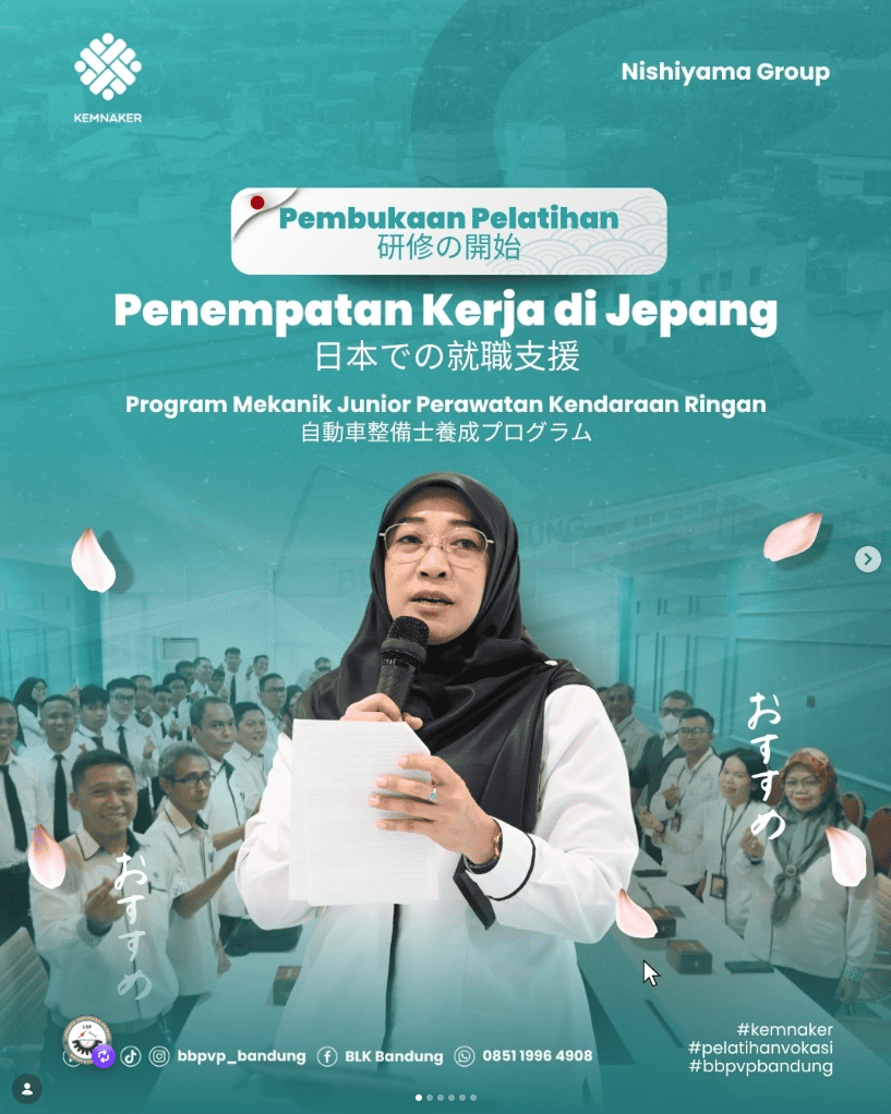BBPVP Bandung Kembali Selenggarakan Pelatihan Mekanik Junior Perawatan Kendaraan Ringan untuk Penempatan Kerja di Jepang